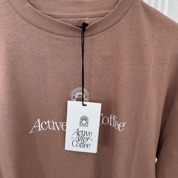 NWT Active After Coffee Crew T-Shirt Tan Unisex Size Small 100% Cotton oversized - Picture 8 of 12